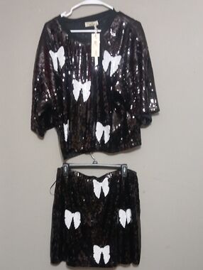 Sequin Butterfly Skirt Set